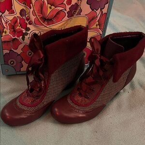 Poetic License Burgundy Lace Up Boots afternoon tea